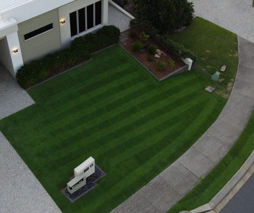 Overhead view of dark green lawn cut horizontally | featured image for Daniel - Deception Bay.